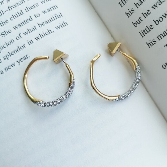 NEW Alexis Bittar Two Tone Crystal Pave Hoop Earring - Picture 2 of 4